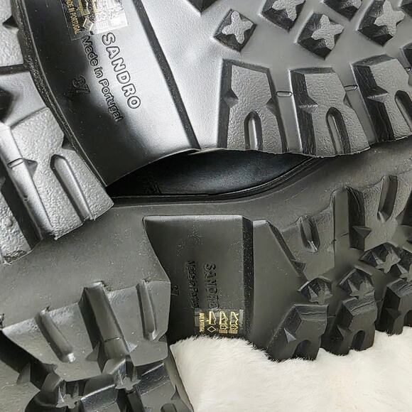 NEW Sandro Chelsea Ankle Boots EU 37 Black Leather Chunky Lug Sole Square Toe - Picture 9 of 16